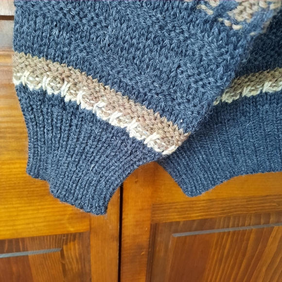 Vintage Crios 100% Irish Wool Rolled Neck Chunky Knit Striped Sweater Size Large - Picture 7 of 9